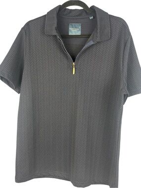 Guide London Premium Mens Quarter Zip Polo Shirt Med Navy Blue Chevron Textured
